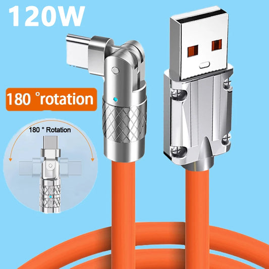 FlexCharge 180° Data Cable 120W Super Fast Charge Cord High Speed Data Transfer Wire for Iphone Samsung